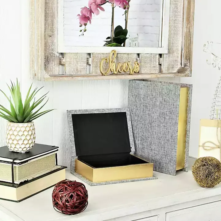 Heathered Gray Linen Book Boxes, Set of 2