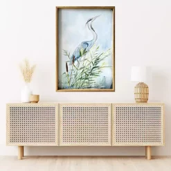 Heron Wood Framed Canvas Art Print