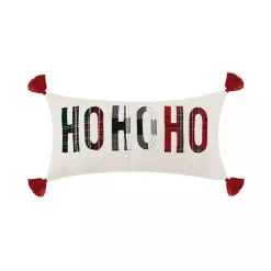 Ho Ho Ho Tassel Plaid Christmas Lumbar Pillow