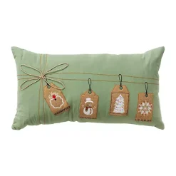 Holiday Gift Tags Embroidered Lumbar Pillow