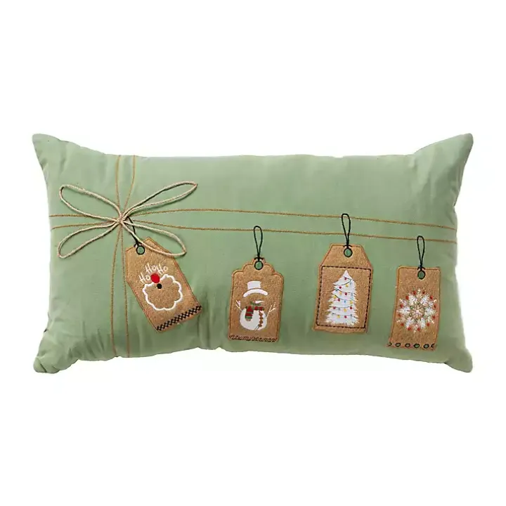 Holiday Gift Tags Embroidered Lumbar Pillow