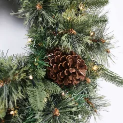 Holiday Pine Needle Cabin Pre-Lit Wreath