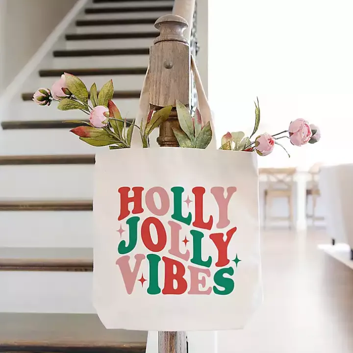 Holly Jolly Vibes Canvas Tote Bag