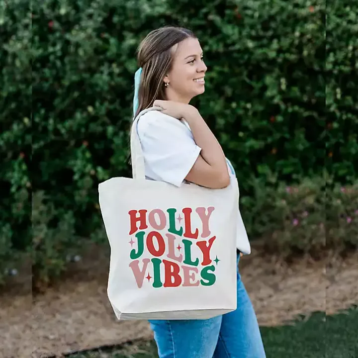 Holly Jolly Vibes Canvas Tote Bag