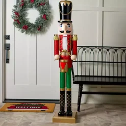 Holly Nutcracker Wooden Outdoor Statue