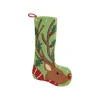 Holly Reindeer Hooked Wool Christmas Stocking