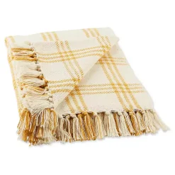 Honey Gold Plaid Fringe Throw