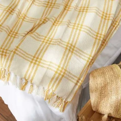 Honey Gold Plaid Fringe Throw