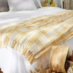 Honey Gold Plaid Fringe Throw
