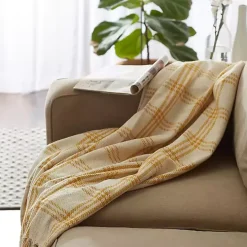 Honey Gold Plaid Fringe Throw