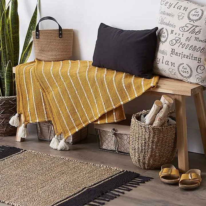 Honey Gold Slub Stripe Decorative Throw