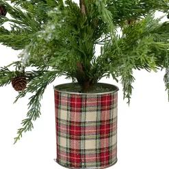 Iced Mini Cedar Tree in Plaid Metal Planter