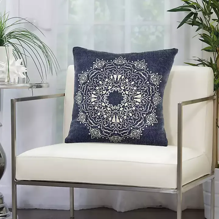 Intricate Medallion Navy and Cream Pillow