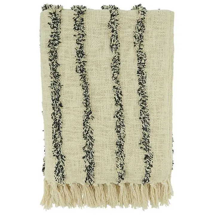 Ivory and Black Tufted Lines Throw