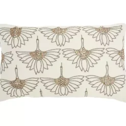 Ivory Beaded Floral Motif Lumbar Pillow