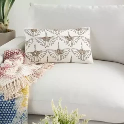 Ivory Beaded Floral Motif Lumbar Pillow