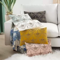 Ivory Beaded Floral Motif Lumbar Pillow