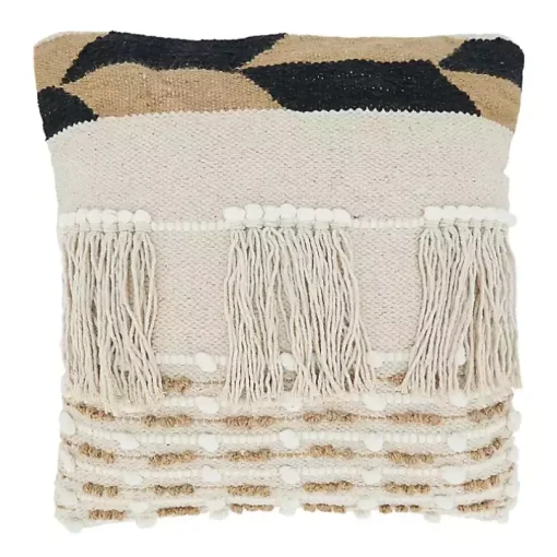 Ivory Boho Fringe Jute Pillow