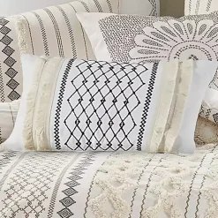 Ivory Cotton Embroidered Tassel Accent Pillow