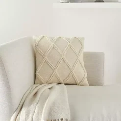 Ivory Diamond Lattice Throw Pillow