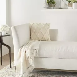 Ivory Diamond Lattice Throw Pillow