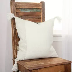 Ivory Kantha Stitch Recycled Throw Pillow