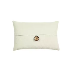 Ivory Linen and Button Lumbar Pillow Cover