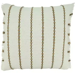 Ivory Striped Fringe Oversized Throw Pillow