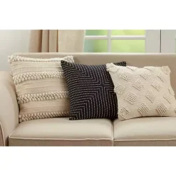 Ivory Striped Pom Pom Pillow