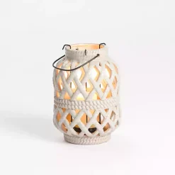Ivory Woven Stoneware Coastal Lantern, 8 in.