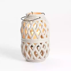 Ivory Woven Stoneware Coastal Lantern, 10 in.