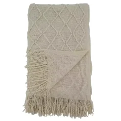 Knitted Beige with Fringe Throw Blanket