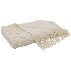 Knitted Beige with Fringe Throw Blanket