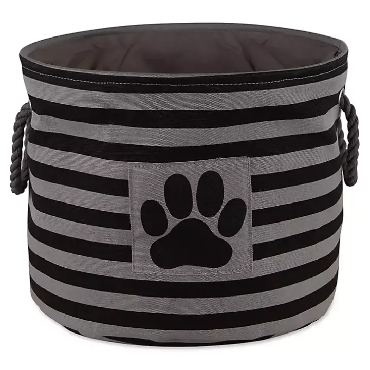 Large Black Paw Patch Stripe Round Pet Basket