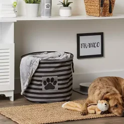 Large Black Paw Patch Stripe Round Pet Basket