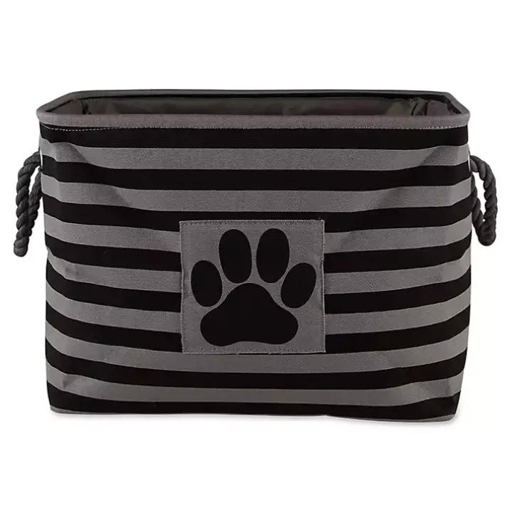 Large Black Paw Print Striped Pet Basket