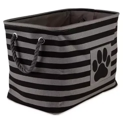 Large Black Paw Print Striped Pet Basket