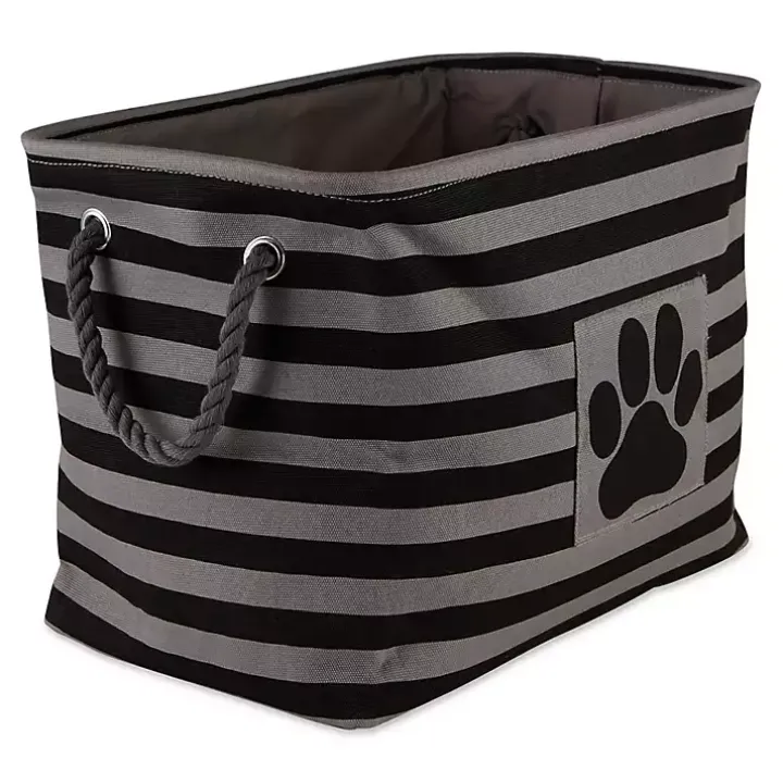 Large Black Paw Print Striped Pet Basket