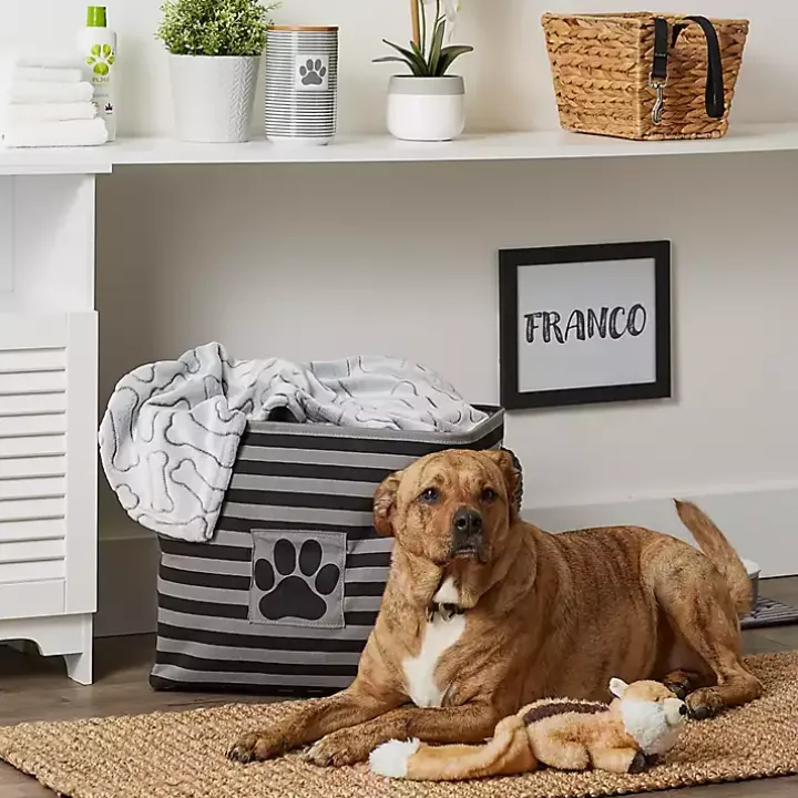 Large Black Paw Print Striped Pet Basket
