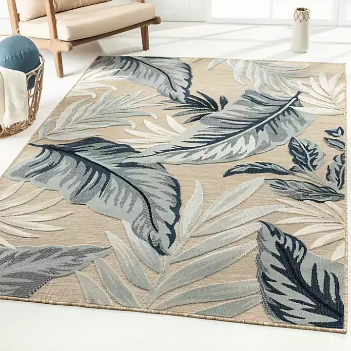 Large Print Tropical Leaf Outdoor Area Rug, 5x7