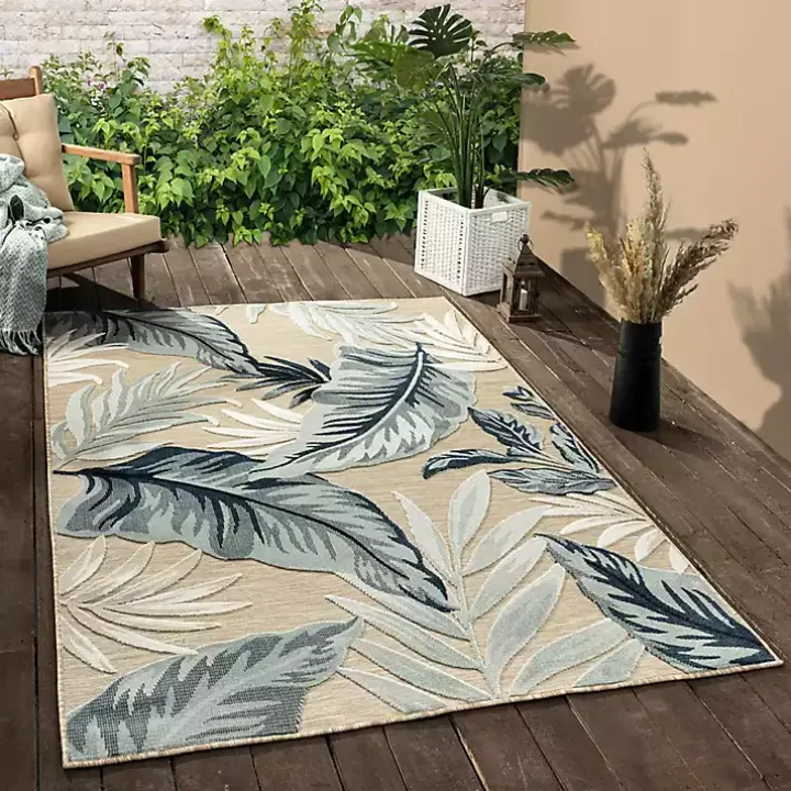 Large Print Tropical Leaf Outdoor Area Rug, 7x9