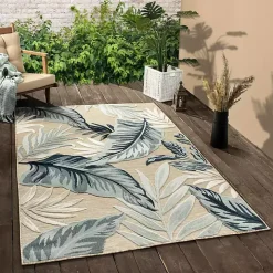 Large Print Tropical Leaf Outdoor Area Rug, 5x7