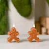 LED Brown Gingerbread Man Pillar Candles, Set of 2