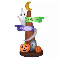 LED Ghost Street Sign Halloween Inflatable, 8 ft.