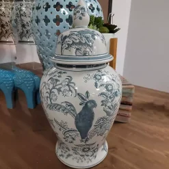 Light Blue and White Ceramic Chinoiserie Jar