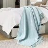 Light Blue Checkered Weave Fringe Throw