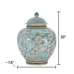 Light Blue Floral Chinoiserie Jar