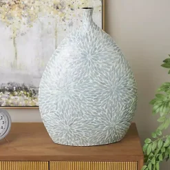 Light Blue Mother of Pearl Floral Floor Vase