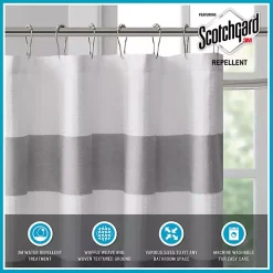 Light Blue Striped Waffle Shower Curtain