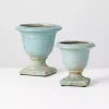 Light Blue Terracotta Urn Vases, Set of 2